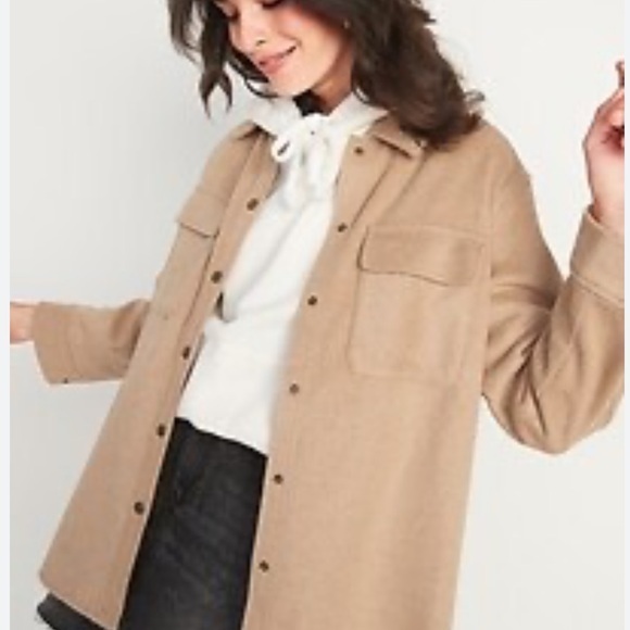 [Old Navy] Classic Camel Brushed Twill Snap Front + Pockets Round Hem Shacket - Picture 1 of 10